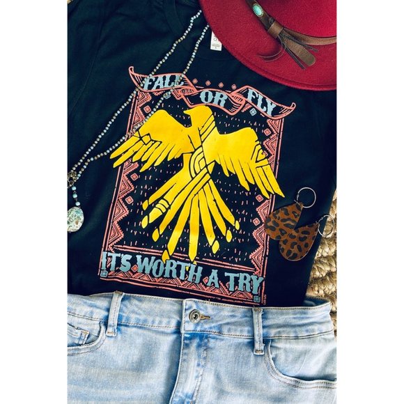 Black Colorful Graphic Basic Cotton Tee T Shirt - Picture 2 of 5